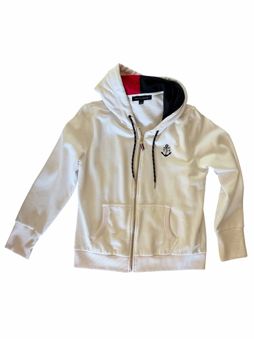 Tommy Hilfiger Women's White Zip-Up Hooded Sweatshirt - Picture 3 of 7